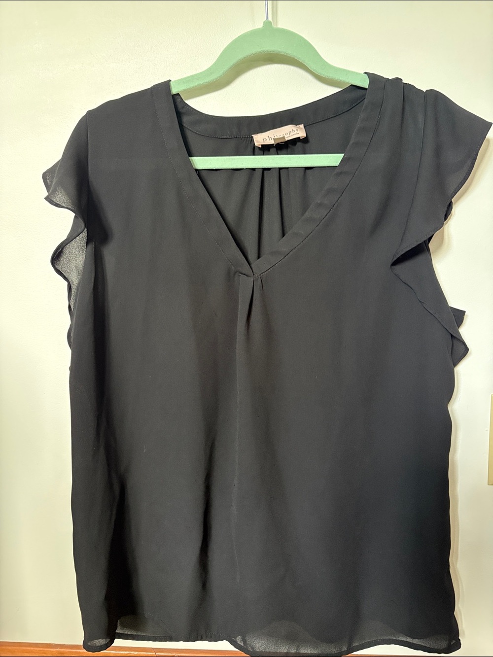 Philosophy Black V-Neck Flutter Sleeve Blouse
